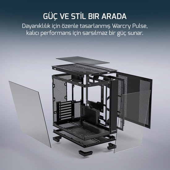 Gamepower Warcry Pulse 650W (WARCRY-PULSE-650W-SIYAH-GP) Gaming Kasa - 4x120mm ARGB Fan, 80+ Bronze, Temperli Cam, ATX
