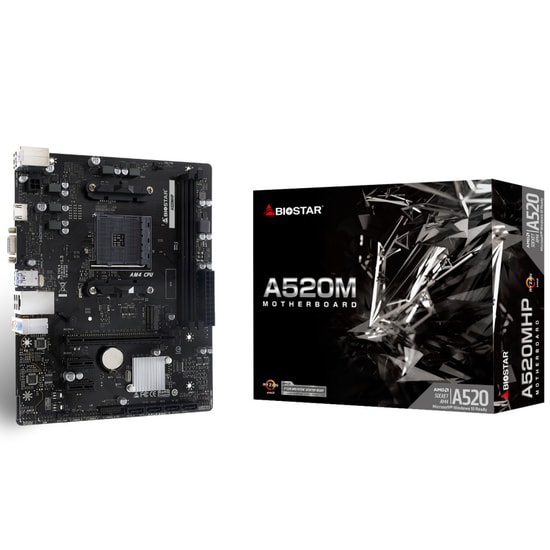 Biostar A520MHP 2.0 AM4 DDR4 Ana Kart - 4400MHz, M.2 SSD, HDMI, VGA, 64GB RAM, 2xDIMM, SATA 3, Micro ATX Anakart