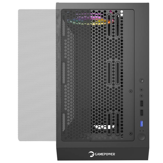 Gamepower Flex (FLEX-650W-SIYAH-GP) Gaming Kasa - 650W 80+ Bronze, 4x120mm ARGB Fan, Temperli Cam, ATX Mesh, Siyah