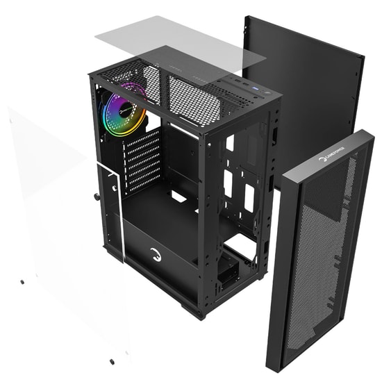 Gamepower Flex (FLEX-550W-SIYAH-GP) Gaming Kasa - 550W 80+ Bronze, 4x120mm ARGB Fan, Temperli Cam, ATX Mesh, Siyah