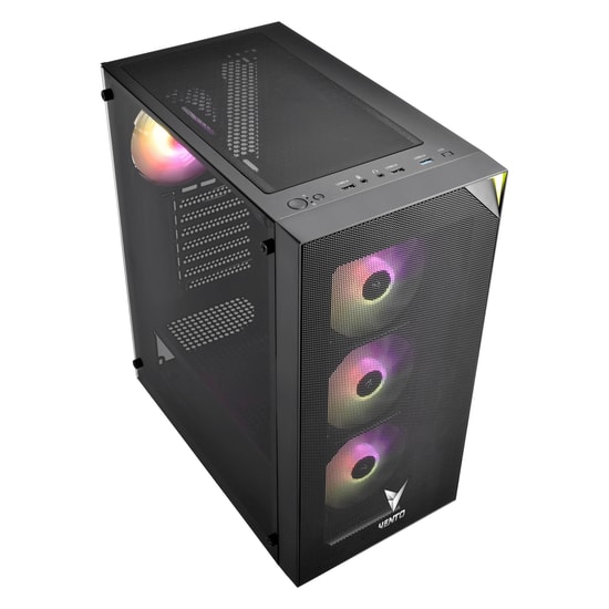 Vento VG4200S 650W GEN5 E-ATX Oyuncu Kasası - Metal Mesh Panel, Temperli Cam, 4xRGB Fan, USB 3.0, Mid Tower Siyah