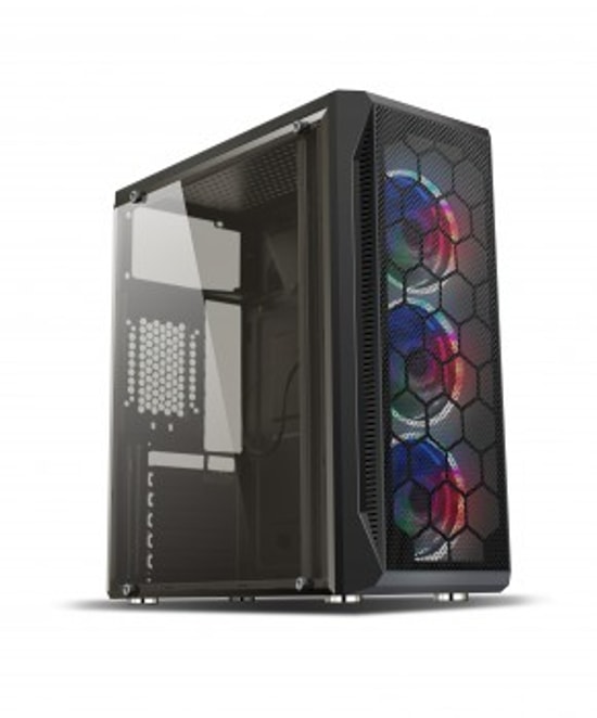 Hiper ZOE-600W Siyah Gaming ATX Mid Tower Kasa - 600W PSU, 3x12cm Rainbow Fan, Mesh Panel, Temperli Cam, Oyuncu Kasası