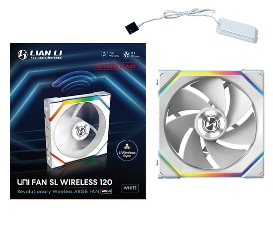 Lian Li UNI FAN Reverse SL Wireless Beyaz Kasa Fanı (G99.12RSL1W1W.00) - 120mm, 2000 RPM, 64 CFM, PWM, 2.4GHz Kablosuz