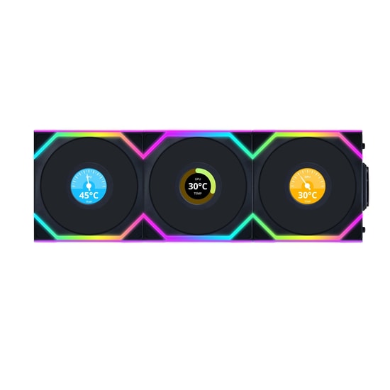 Lian Li UNI FAN SL Wireless LCD Siyah Kasa Fanı (G99.12SLLCD1W3B.00) - 3'lü Paket, 120mm, ARGB, 1900 RPM, PWM, 2.4GHz