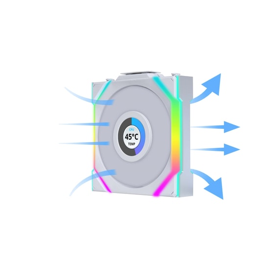 Lian Li UNI FAN SL Wireless LCD Beyaz Kasa Fanı (G99.12SLLCD1W1W.00) - 120mm, ARGB, 1.6 inç LCD, 1900 RPM, PWM, 2.4GHz