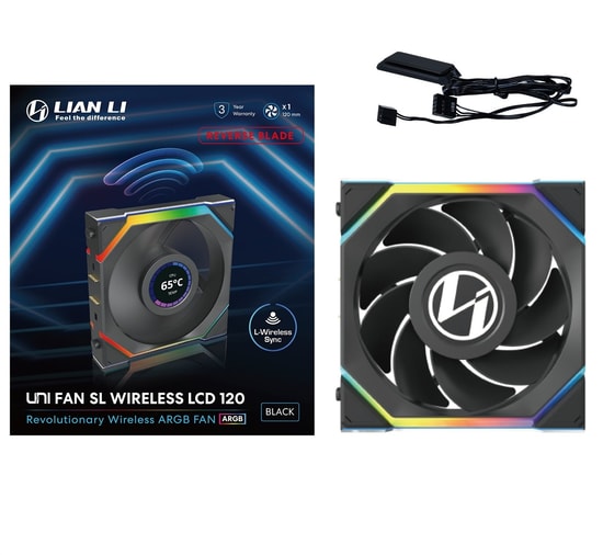 Lian Li UNI FAN Reverse SL Wireless LCD Siyah Kasa Fanı (G99.12RSLLCD1W1B.00) - 120mm, ARGB, 1900 RPM, PWM, Kablosuz