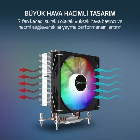 Gamepower Glace TC4 ARGB Siyah İşlemci Hava Soğutucu (GLACE-TC4-ARGB-SIYAH) - 120mm PWM Fan, 4 Isı Borusu, 180W TDP