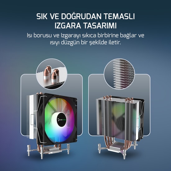 Gamepower Glace TC4 ARGB Siyah İşlemci Hava Soğutucu (GLACE-TC4-ARGB-SIYAH) - 120mm PWM Fan, 4 Isı Borusu, 180W TDP