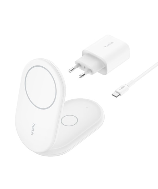 Belkin BoostCharge Pro WIZ028 2in1 Manyetik Qi2 Şarj İstasyonu (WIZ028VFWH) - 15W Kablosuz Hızlı Şarj, Katlanabilir