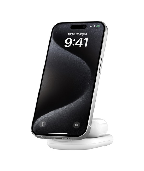 Belkin BoostCharge Pro WIZ028 2in1 Manyetik Qi2 Şarj İstasyonu (WIZ028VFWH) - 15W Kablosuz Hızlı Şarj, Katlanabilir
