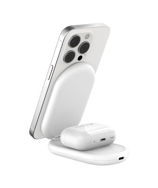 Belkin BoostCharge Pro WIZ028 2in1 Manyetik Qi2 Şarj İstasyonu (WIZ028VFWH) - 15W Kablosuz Hızlı Şarj, Katlanabilir