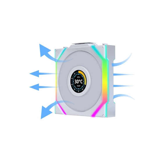 Lian Li UNI FAN Reverse SL Wireless LCD Beyaz Kasa Fanı (G99.12RSLLCD1W1W.00) - 120mm, ARGB, 1900 RPM, PWM, Kablosuz
