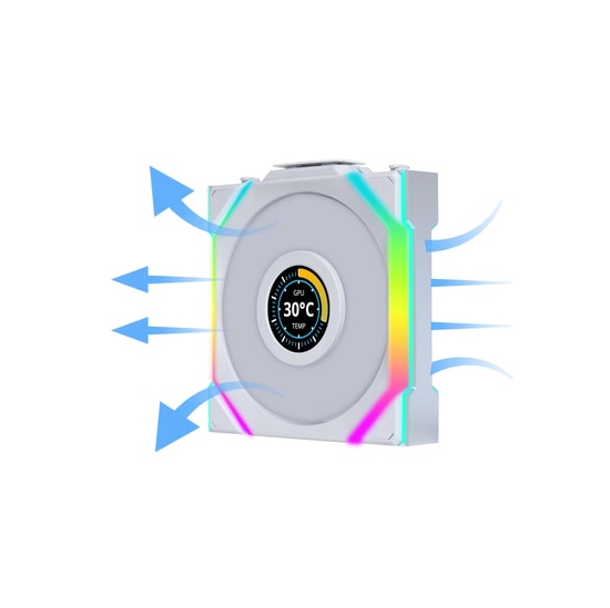 Lian Li UNI FAN Reverse SL Wireless LCD Beyaz Kasa Fanı (G99.12RSLLCD1W3W.00) - 3'lü Paket, 120mm, ARGB, 1900 RPM, PWM