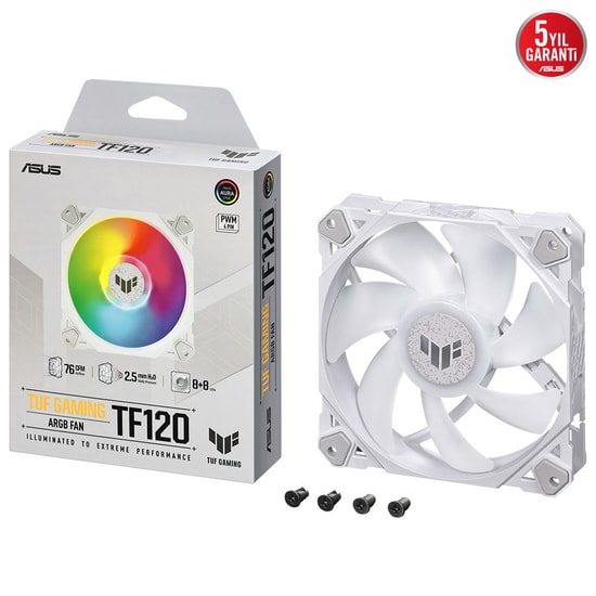 Asus TUF Gaming TF120 Beyaz ARGB 120mm 3'lü Kasa Fanı Kit (TF120 GAMING BEYAZ) - 29 dB, PWM, Kontrolcü Dahil, 3 in 1
