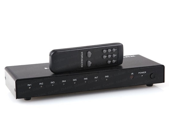 Dark DK-HD-SW8X1 8/1 HDMI Switch - 8 Giriş 1 Çıkış, Full HD Destekli, Uzaktan Kumandalı, LED Göstergeli Sinyal Seçici