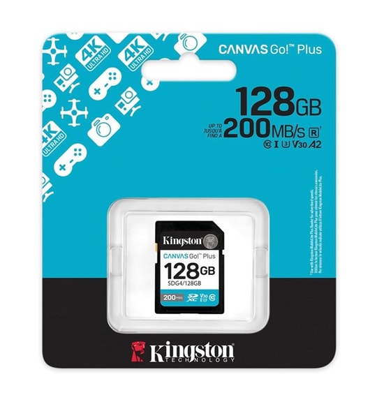 Kingston 128GB Canvas Go Plus SDXC (SDG4/128GB) - 200MB/s Okuma, 100MB/s Yazma, C10, UHS-I, U3, V30, 4K Hafıza Kartı