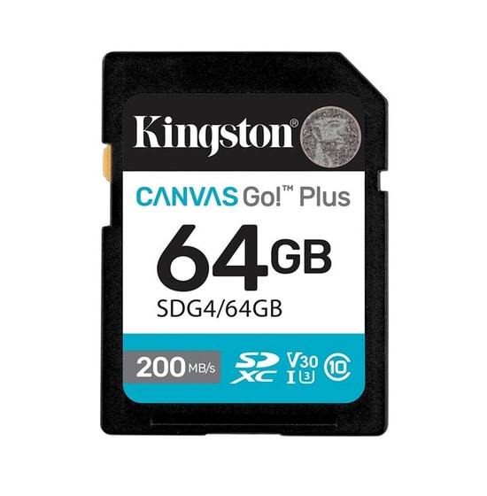 Kingston 64GB Canvas Go Plus SDXC (SDG4/64GB) - 200MB/s Okuma, 160MB/s Yazma, C10, UHS-I, U3, V30, 4K Video Hafıza Kartı