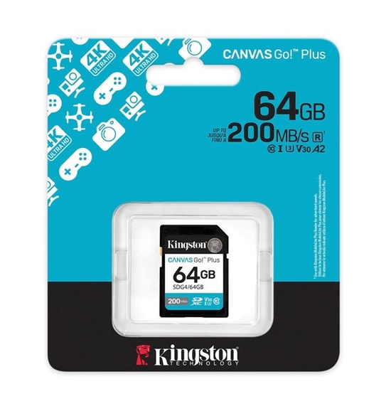 Kingston 64GB Canvas Go Plus SDXC (SDG4/64GB) - 200MB/s Okuma, 160MB/s Yazma, C10, UHS-I, U3, V30, 4K Video Hafıza Kartı