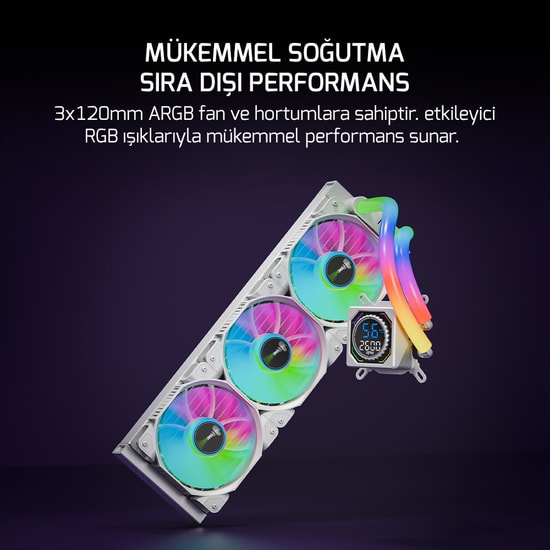 Gamepower Skadi Square 360 ARGB Beyaz Sıvı Soğutucu (SKADI-SQUARE-360-ARGB-WHITE-RGB-PIPE) - 300W TDP, RGB Hortum