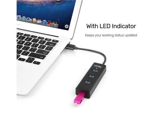 Unitek Y-3089 Type-C to 4 Port USB 3.0 Hub - USB 3.2 Gen 1, 5Gbps Aktarım Hızı, Type-C Power Girişi, Siyah Çoklayıcı
