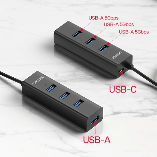 Unitek Y-3089V01 4-in-1 USB-A 5Gbps Hub - 4 Port USB 3.0 Çoklayıcı, 1.2 Metre Kablo, Tak Çalıştır, 5Gbps Aktarım Hızı