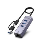 Unitek Y-3088B 4-in-1 Ethernet Hub - 3 Port USB 2.0 Çoklayıcı ve RJ45 Fast Ethernet Adaptörü, 30cm Kablo, Tak Çalıştır