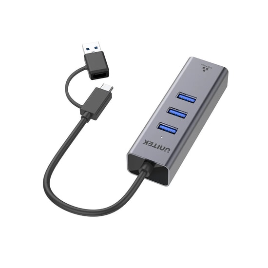 Unitek Y-3088B 4-in-1 Ethernet Hub - 3 Port USB 2.0 Çoklayıcı ve RJ45 Fast Ethernet Adaptörü, 30cm Kablo, Tak Çalıştır