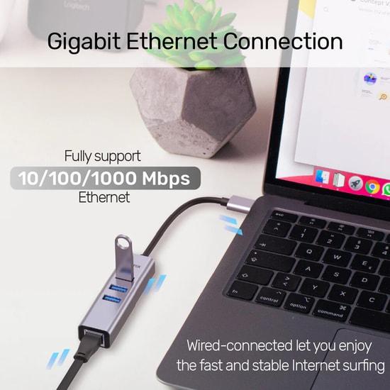 Unitek Y-3088B 4-in-1 Ethernet Hub - 3 Port USB 2.0 Çoklayıcı ve RJ45 Fast Ethernet Adaptörü, 30cm Kablo, Tak Çalıştır