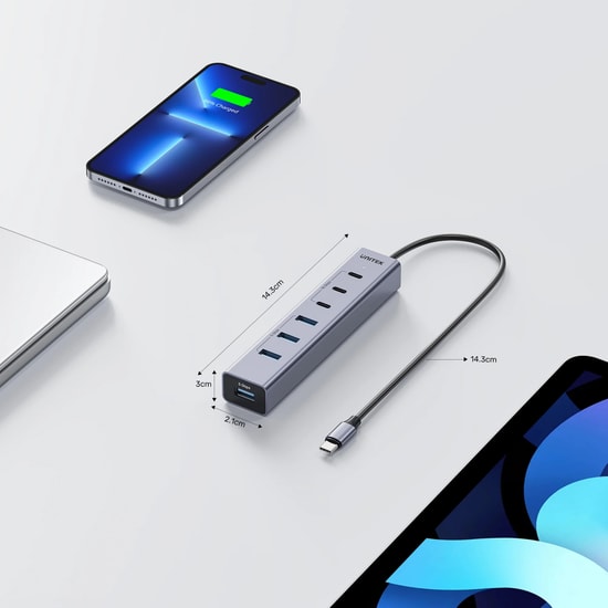 Unitek H1335AGY01-EU Hub S7+ 7in1 Universal USB Hub - Çok Fonksiyonlu USB C Çoğaltıcı, HDMI, 7 Portlu Kompakt Tasarım