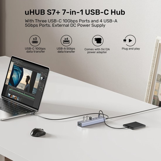 Unitek H1335AGY01-EU Hub S7+ 7in1 Universal USB Hub - Çok Fonksiyonlu USB C Çoğaltıcı, HDMI, 7 Portlu Kompakt Tasarım