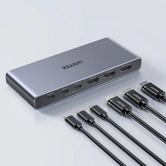 Unitek V1313AGY01-EU 4K HDMI USB-C Switch 4in1 Out - Çok Fonksiyonlu Görüntü Aktarıcı, USB-C Destekli HDMI Seçici