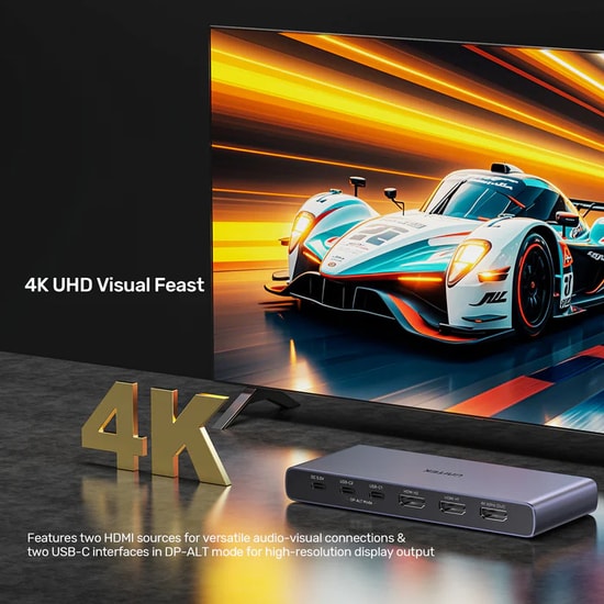 Unitek V1313AGY01-EU 4K HDMI USB-C Switch 4in1 Out - Çok Fonksiyonlu Görüntü Aktarıcı, USB-C Destekli HDMI Seçici