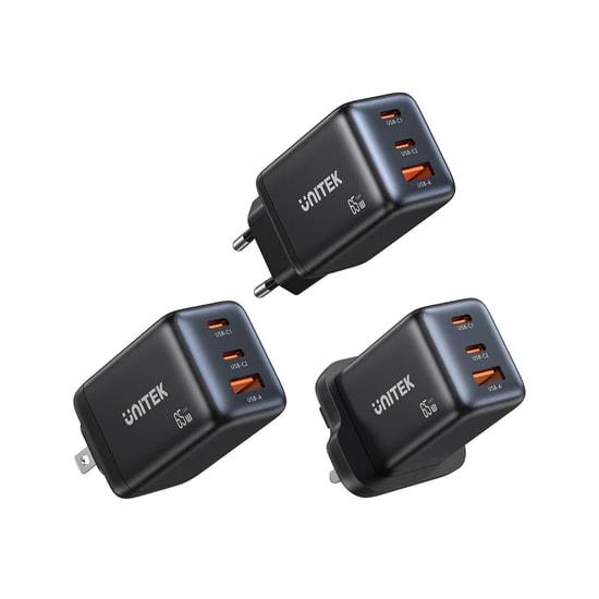Unitek P1130ABK01-EU 65W GaN Şarj İstasyonu - 65W Max Güç, GaN Teknolojisi, Hızlı Şarj Adaptörü (Siyah/EU)