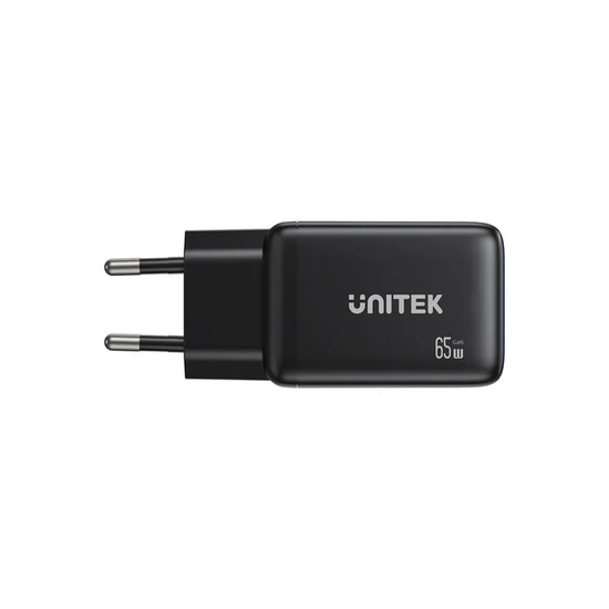 Unitek P1130ABK01-EU 65W GaN Şarj İstasyonu - 65W Max Güç, GaN Teknolojisi, Hızlı Şarj Adaptörü (Siyah/EU)