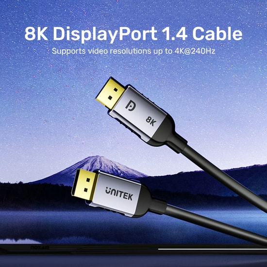 Unitek C1628GY01-1M 1 Metre 8K 60Hz DisplayPort 1.4 Kablo - 32.4Gbps, 240Hz, Dinamik HDR, Altın Kaplama, Alüminyum Gövde