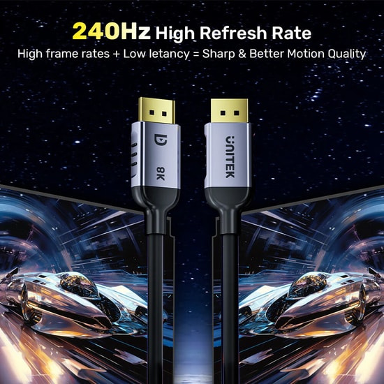 Unitek C1628GY01-1M 1 Metre 8K 60Hz DisplayPort 1.4 Kablo - 32.4Gbps, 240Hz, Dinamik HDR, Altın Kaplama, Alüminyum Gövde