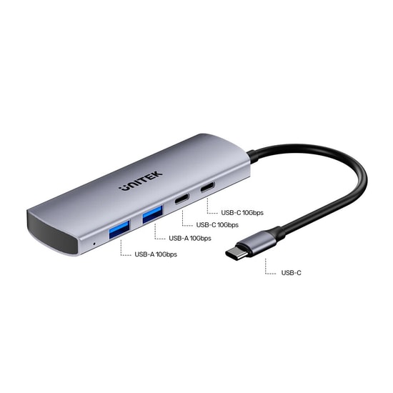 Unitek H1112DGY01 uHub Q4 4-in-1 USB-C Hub - 10Gbps Veri Aktarım Hızı, Çoklayıcı, 30cm Kablo, Kompakt Tasarım