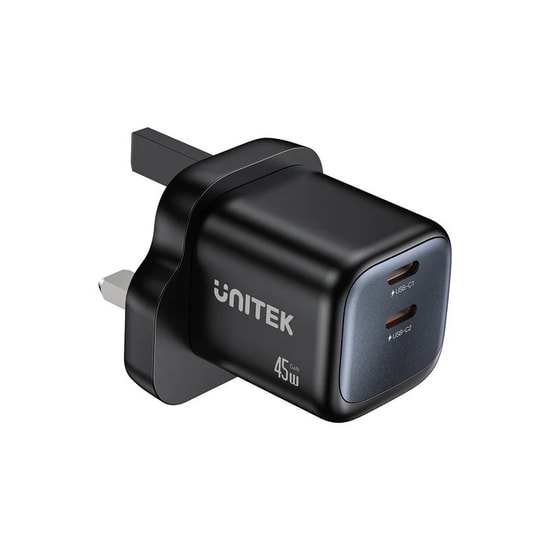 Unitek P1129ABK01-EU 45W Hızlı Şarj Cihazı Adaptörü - GaN Teknolojisi, Tek Port USB-C, CE Sertifikalı, Siyah Adaptör