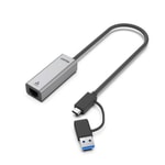 Unitek U1313CGY01 Hibrit USB-C/USB-A 2.5 Gigabit Ethernet Adaptörü - 2500Mbps, 30 cm Kablo, Alüminyum Kasa, Gri