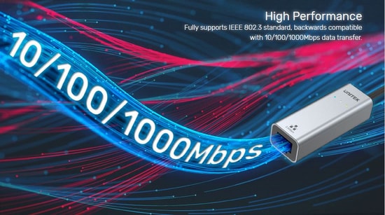Unitek U1313CGY01 Hibrit USB-C/USB-A 2.5 Gigabit Ethernet Adaptörü - 2500Mbps, 30 cm Kablo, Alüminyum Kasa, Gri