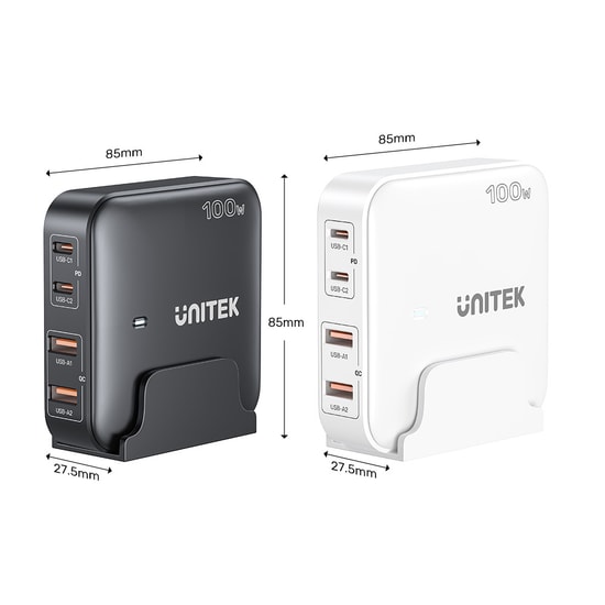 Unitek P1229AWH 100W GaN Masaüstü Şarj İstasyonu (Beyaz) - 100W Güç, GaN Teknolojisi, Çoklu Şarj Portu, Kompakt Tasarım