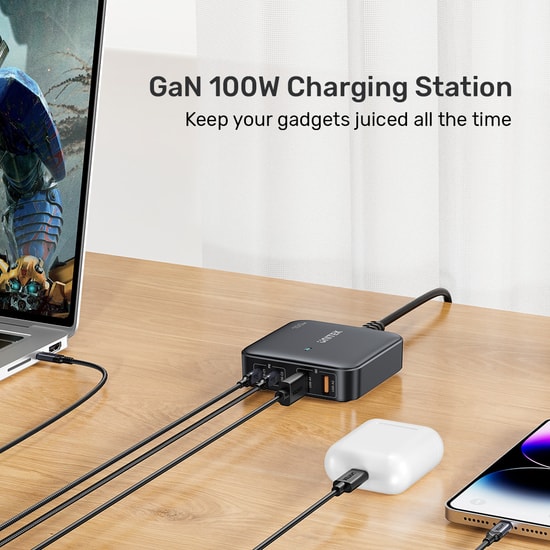Unitek P1229AWH 100W GaN Masaüstü Şarj İstasyonu (Beyaz) - 100W Güç, GaN Teknolojisi, Çoklu Şarj Portu, Kompakt Tasarım