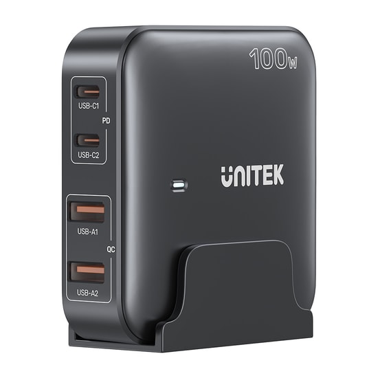 Unitek P1229ABK 100W GaN Masaüstü Şarj İstasyonu (Siyah) - 100W Güç, 4 Port (USB-C+USB-A), Hızlı Şarj, GaN Teknolojisi