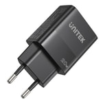Unitek P1124ABK-EU 20W Hızlı Şarj Adaptörü - Type-C PD ve USB-A QC Port, Çift Çıkışlı Kompakt Güvenli Şarj Cihazı