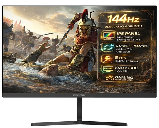 Ezcool EZP24-144HZ 24" 144Hz Full HD IPS Monitör - 1920x1080, 5ms, 300 nit, HDMI, VGA, Sıfır Ölü Piksel Garantili
