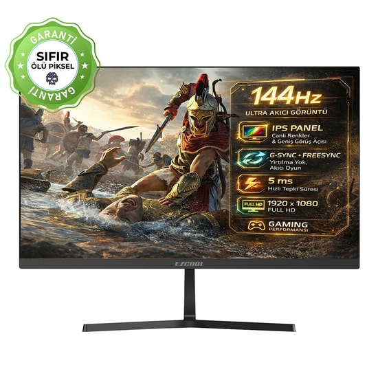 Ezcool EZP24-144HZ 24" 144Hz Full HD IPS Monitör - 1920x1080, 5ms, 300 nit, HDMI, VGA, Sıfır Ölü Piksel Garantili