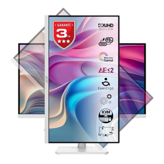 MSI Modern MD272UPHW 27" 4K UHD IPS Monitör - 60Hz, 4ms, 400nit, Pivot, Type-C 98W PD, Hoparlör, Adaptive Sync, Beyaz