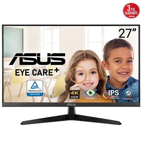 Asus VY27UQ 27" 4K UHD IPS Monitör - 5ms, 60Hz, HDR10, %99 sRGB, Adaptive-Sync, Eye Care+, Antibakteriyel Kaplama