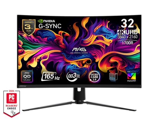 MSI MAG 321CUP QD-OLED 31.5" 165Hz 0.03ms 4K UHD Curved Oyuncu Monitörü - 3840x2160, 1700R, HDMI 2.1, DP, Type-C PD