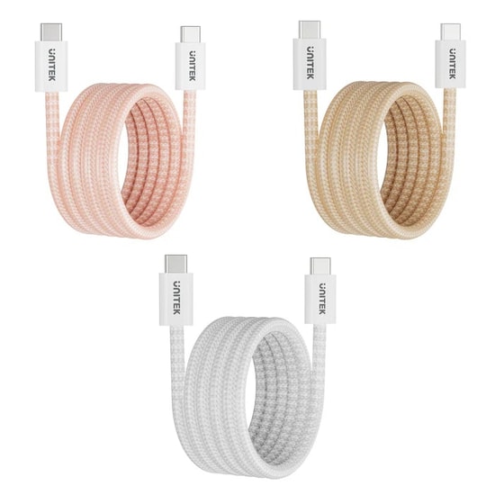 Unitek C14141APK01-1M Type-C Manyetik Hızlı Şarj Kablosu - 1 Metre, 100W PD 3.0, 5A, Pembe, Manyetik Sarım Tasarımı